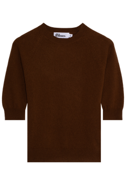 dark brown elbow sleeve cashmere raglan sweater on a transparent background