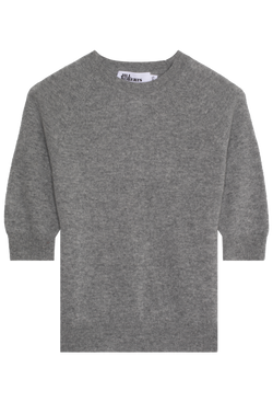 heather grey elbow sleeve cashmere raglan sweater on a transparent background