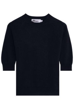 navy elbow sleeve cashmere raglan sweater on a transparent background