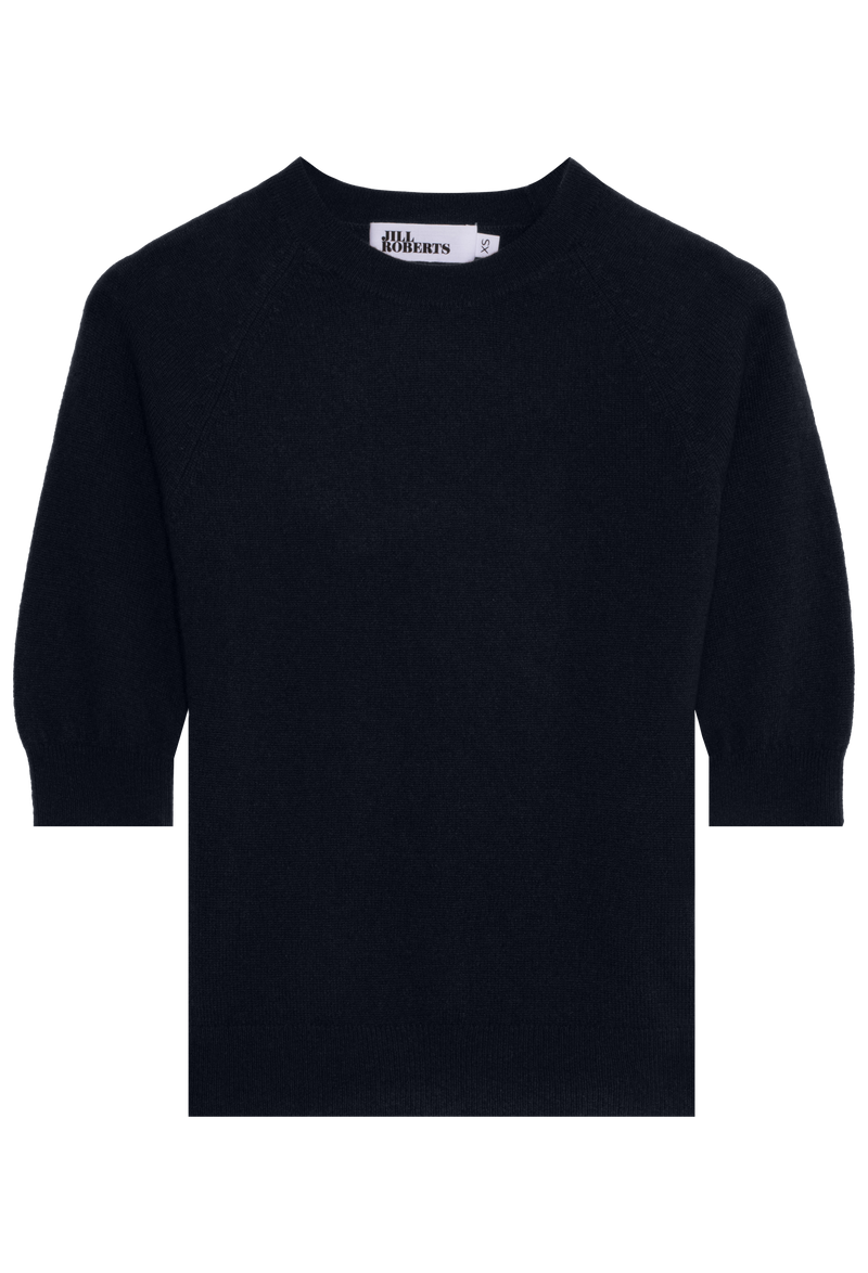 navy elbow sleeve cashmere raglan sweater on a transparent background
