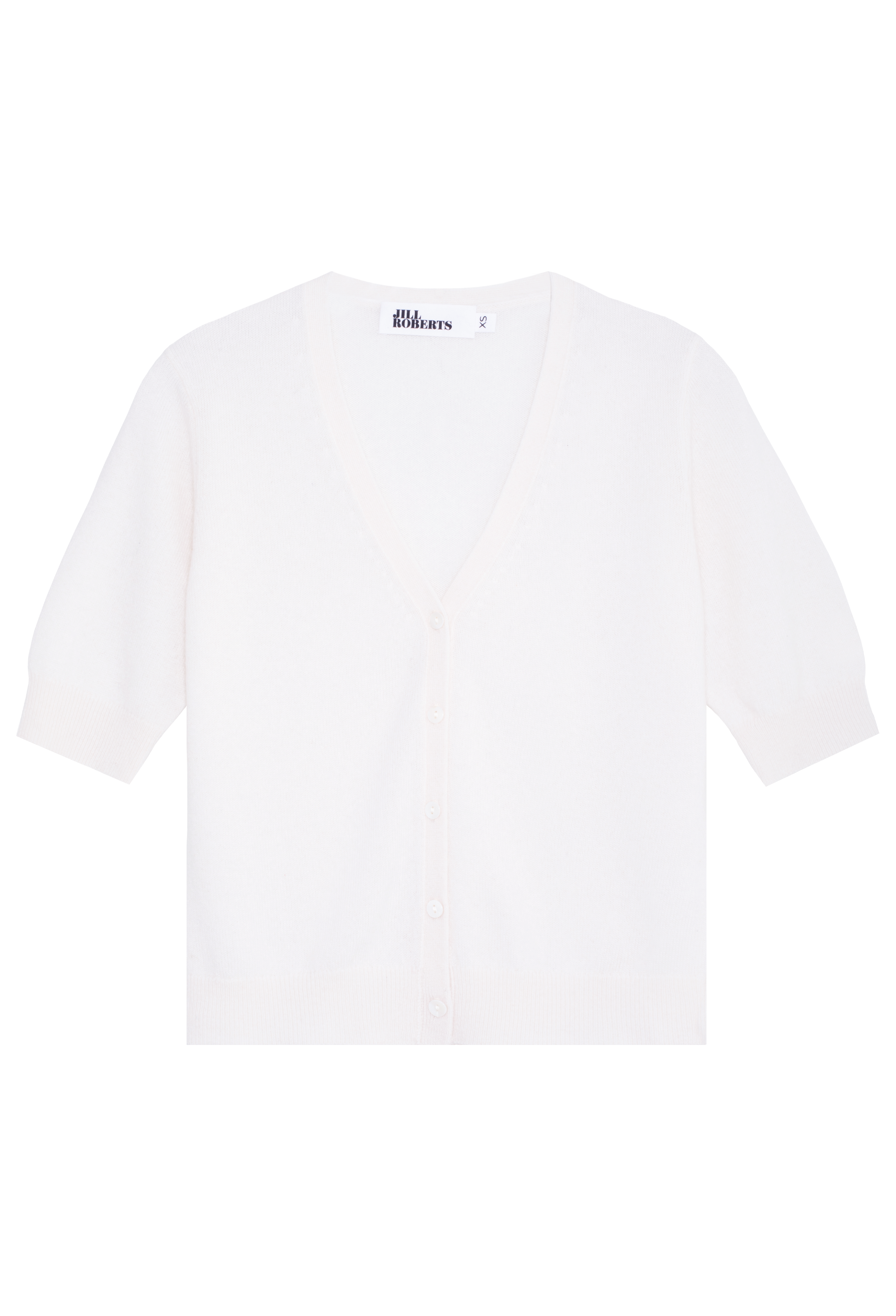 White v-neck cardigan against a white background