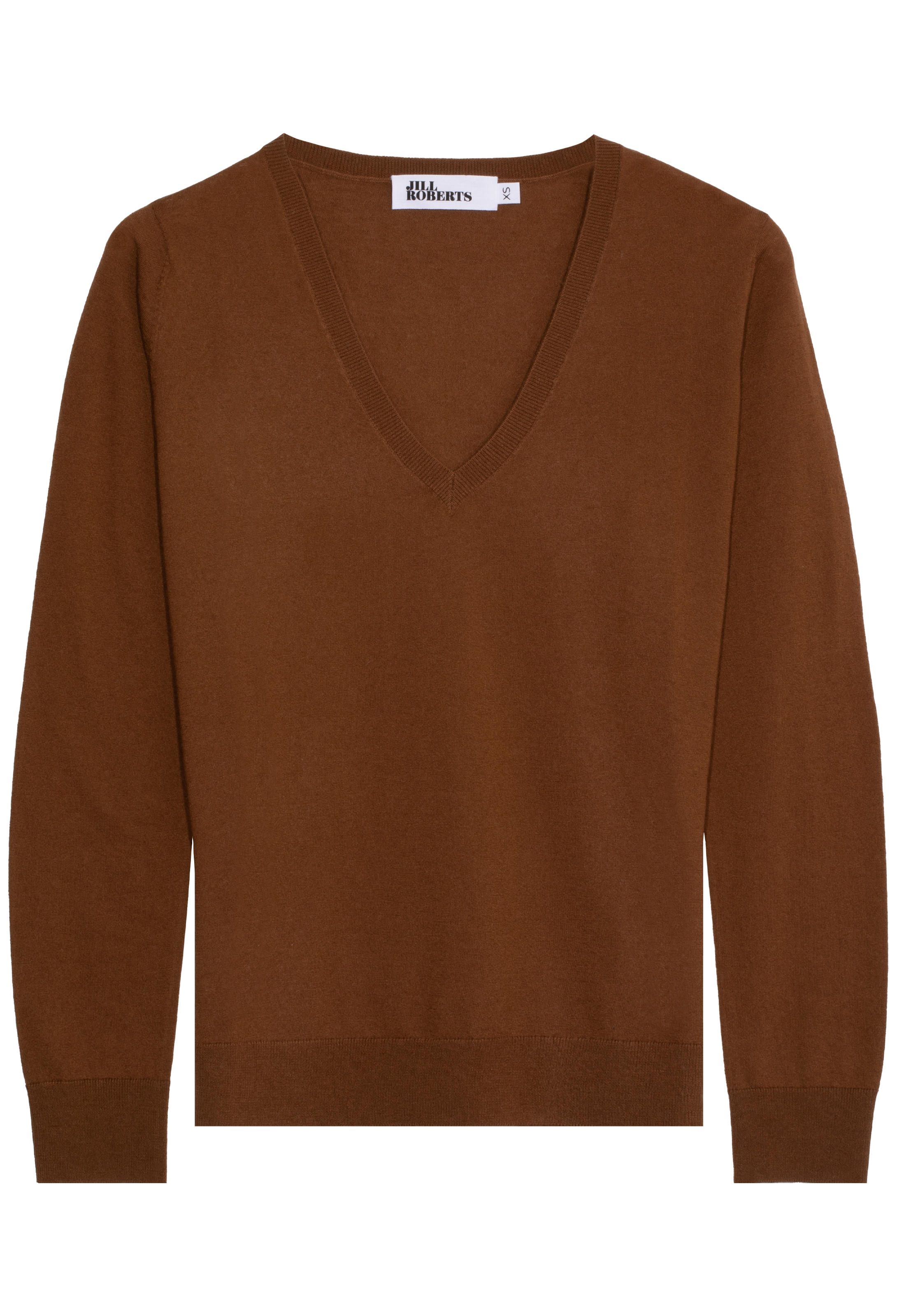 Brown sweater with a v-neck on a white background
