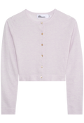 Light purple cardigan with button details on a white background