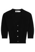 Black cardigan with buttons on a white background