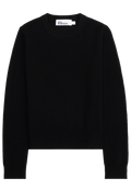 A black long-sleeve crewneck sweater shown flat against a solid white background.