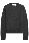 A dark charcoal gray knit crewneck sweater shown flat against a plain white background.