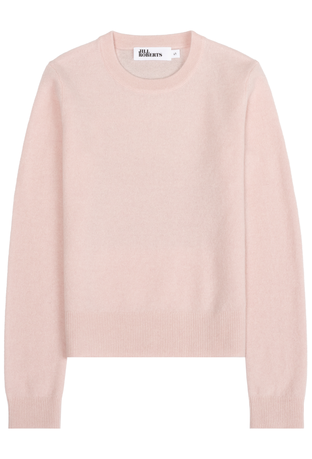 A pale pink crewneck knit sweater by Barbour, shown flat against a solid white background.