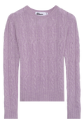 Purple cable knit sweater on a white background