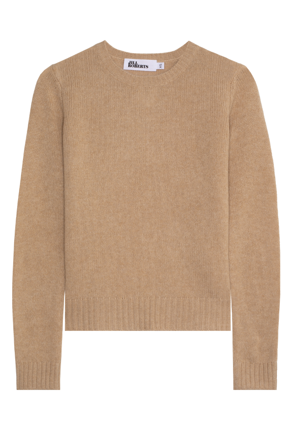 Beige cashmere long sleeve sweater on a transparent background