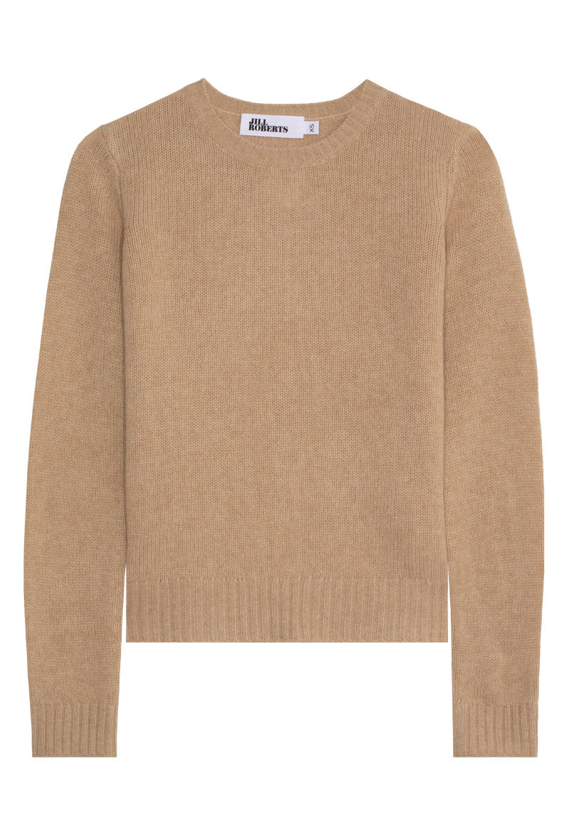 Beige cashmere long sleeve sweater on a transparent background