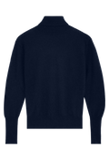 Navy blue turtleneck sweater on a white background