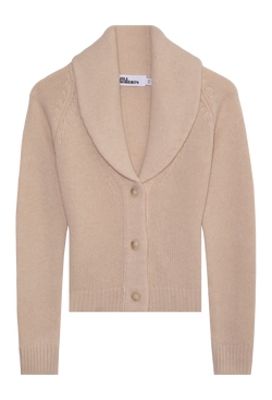 Beige cardigan with a Shawl collar on a white background