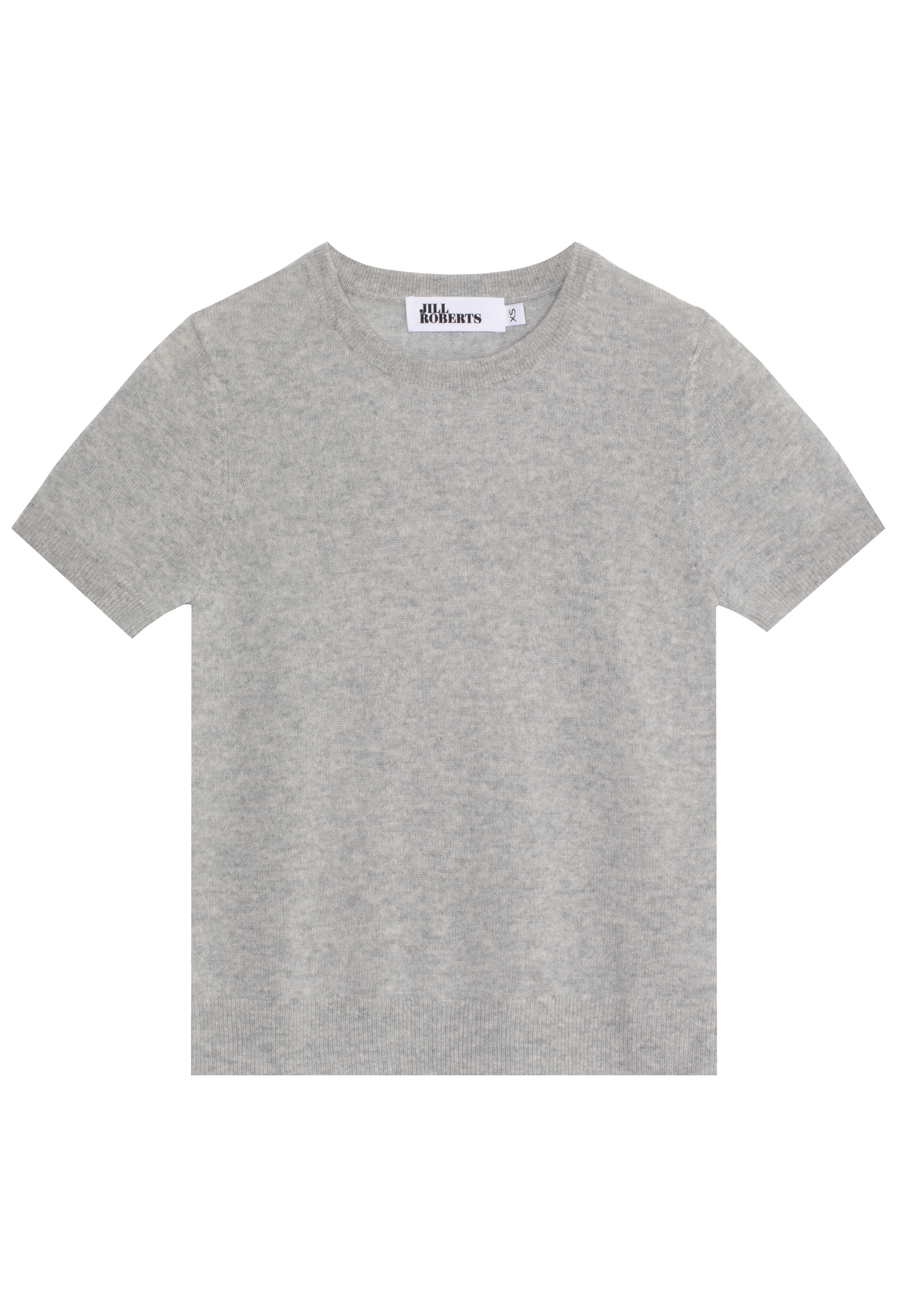 grey short sleeve crewneck cashmere tee on a white background