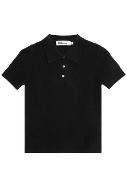 short sleeve black cashmere polo shirt on a transparent background