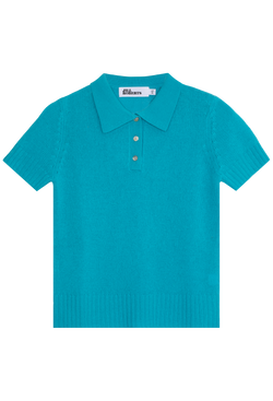 Blue cashmere short sleeve polo shirt on a transparent background