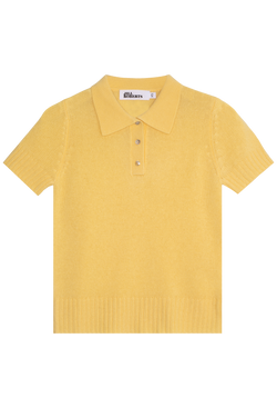 Yellow polo cashmere short sleeve shirt on a transparent background