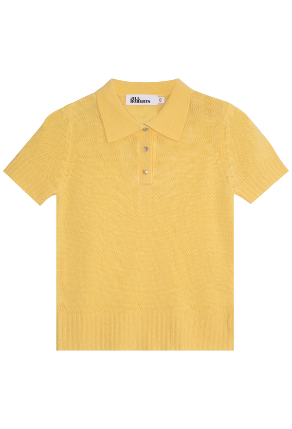 Yellow polo cashmere short sleeve shirt on a transparent background