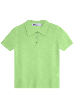Green cashmere short sleeve polo shirt on a transparent background