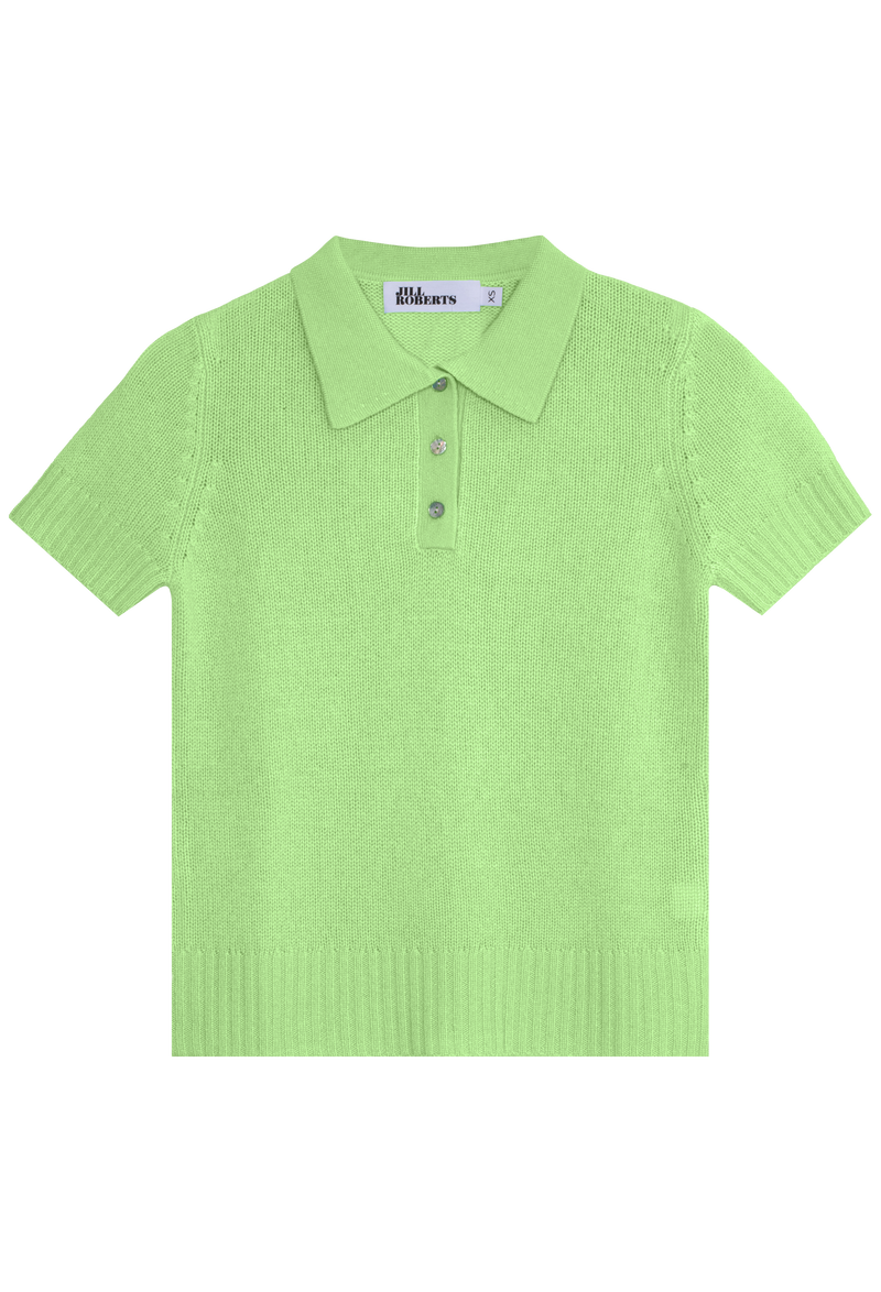 Green cashmere short sleeve polo shirt on a transparent background