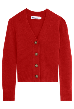red cardigan with large buttons on a transparent background