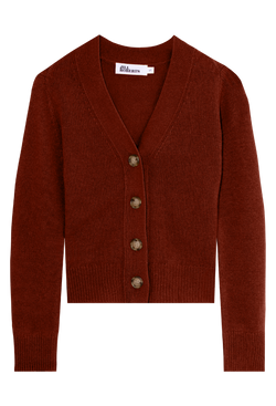 deep red-brown cardigan with large buttons on a transparent background