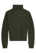Dark green turtleneck sweater on a white background