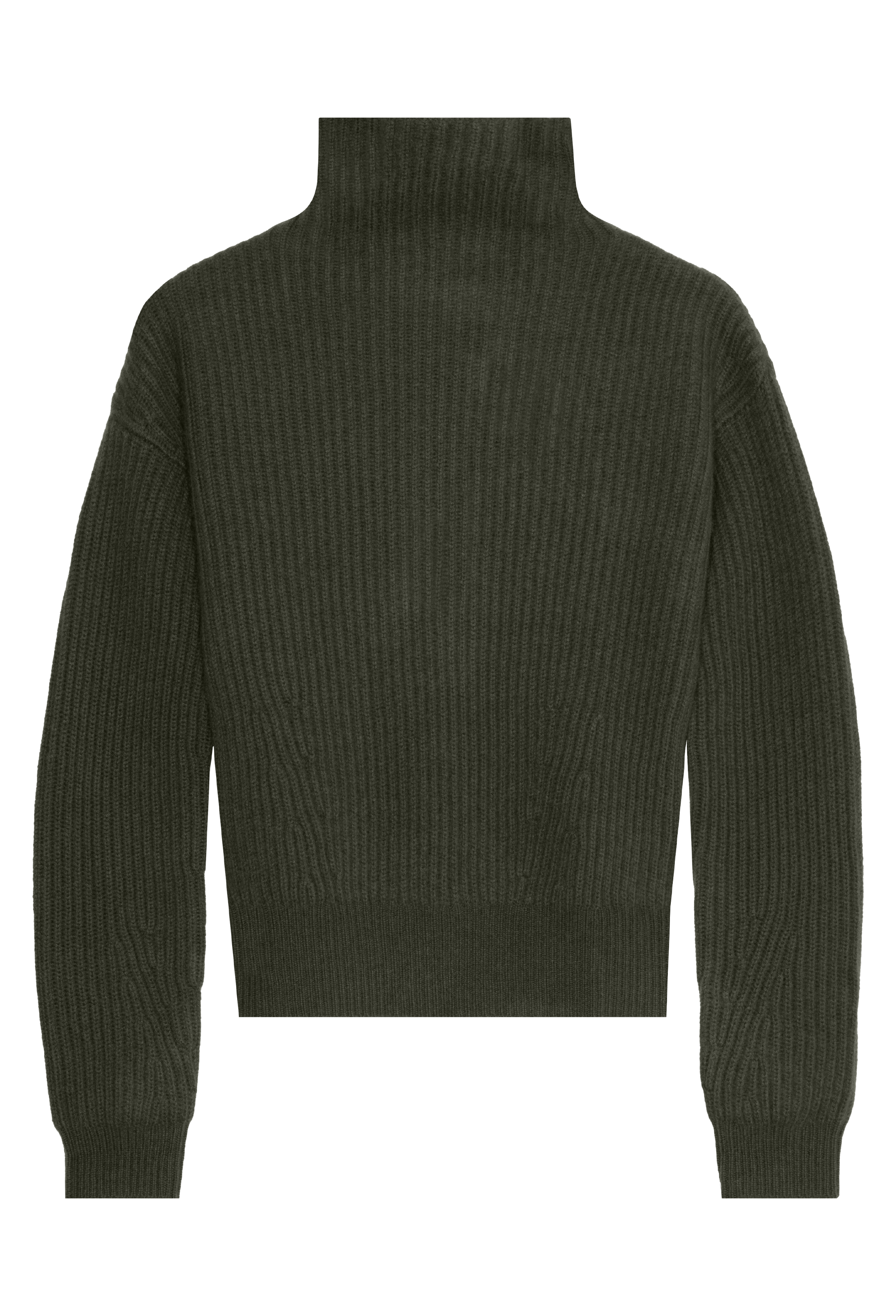 Dark green turtleneck sweater on a white background