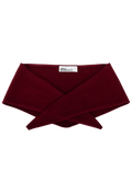 A lburgundy knit triangle neck scarf shown flat against a white background. 