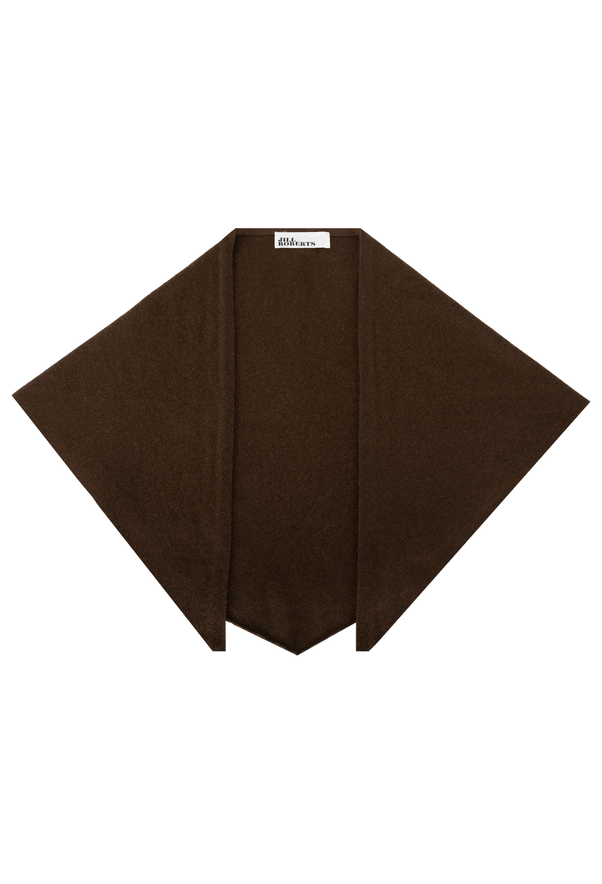 A dark brown triangle scarf laid flat against a solid white background.