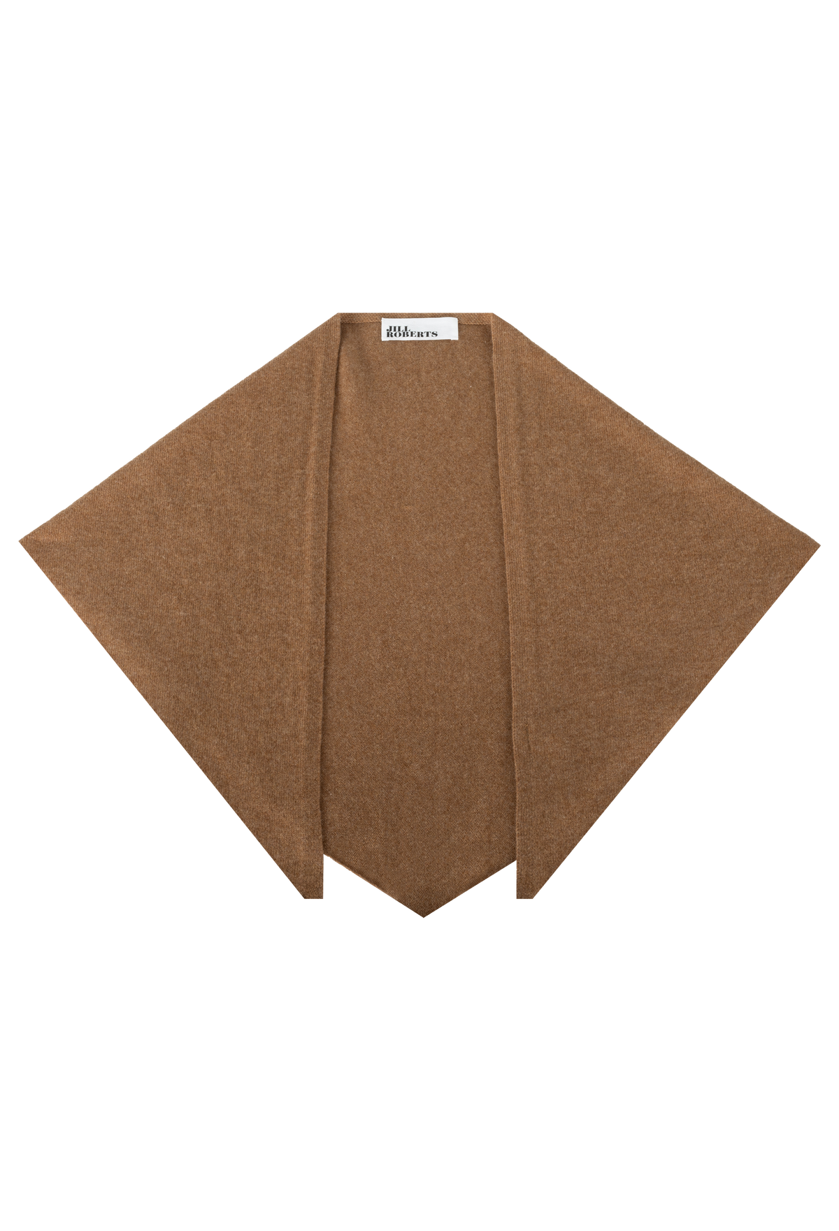 A light brown triangle scarf laid flat against a solid white background.