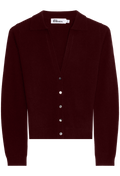 Maroon cardigan with buttons on a white background