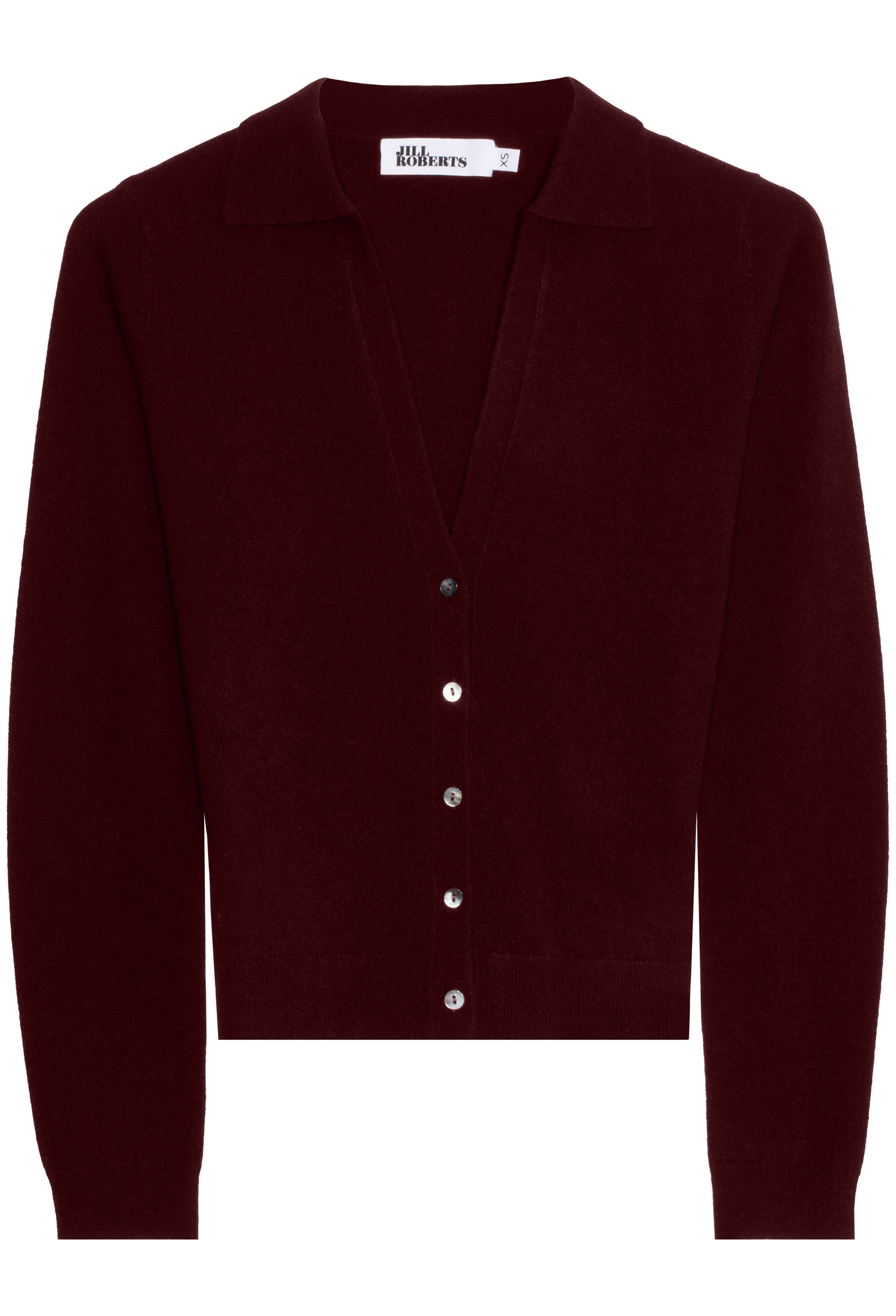 Maroon cardigan with buttons on a white background