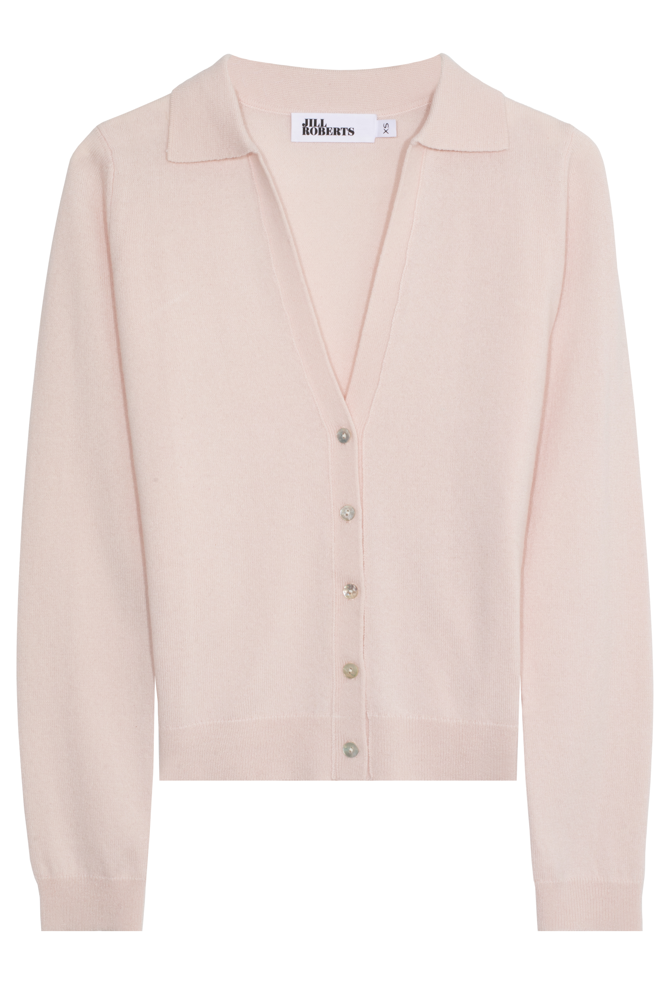 Light pink sweater with buttons on a white background