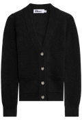 Black cardigan with button details on a white background