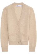 Beige cardigan with button details on a white background