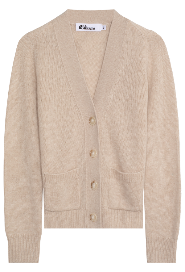 Beige cardigan with buttons on a white background