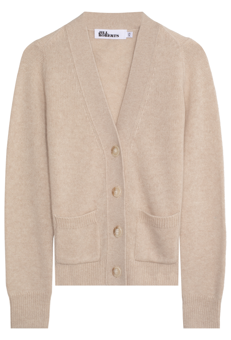 Beige cardigan with buttons on a white background