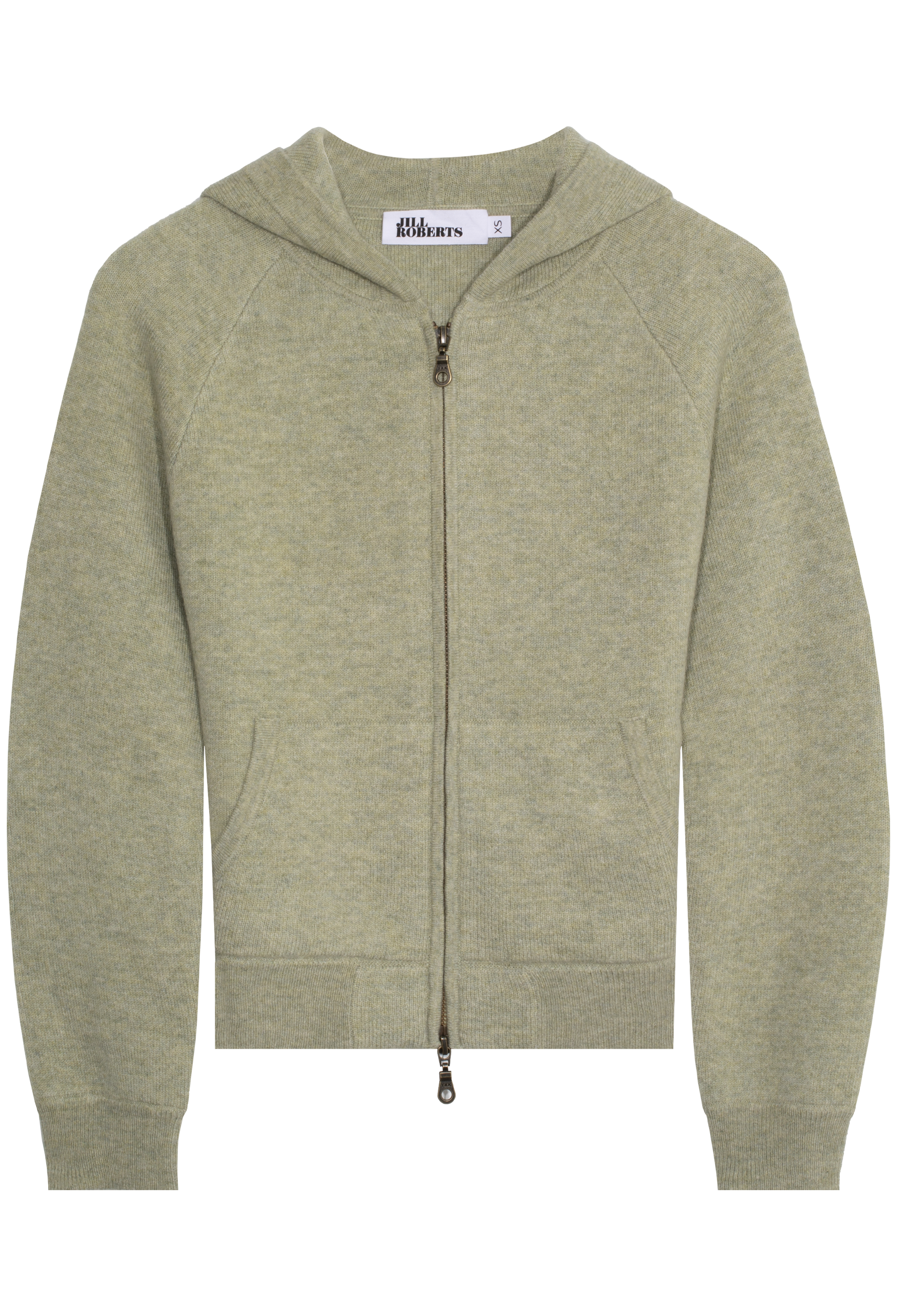 Green hoodie with a zipper on a white background