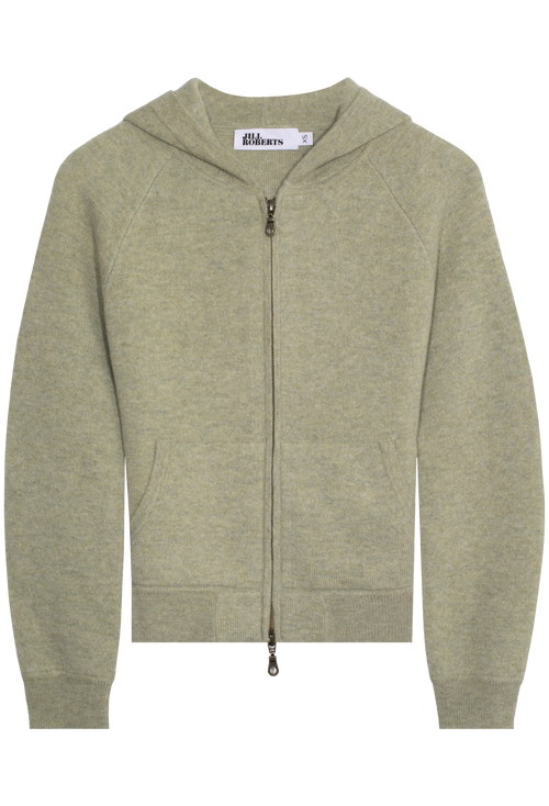 Green hoodie with a zipper on a white background
