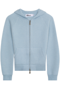 Light blue hoodie with a zipper on a white background