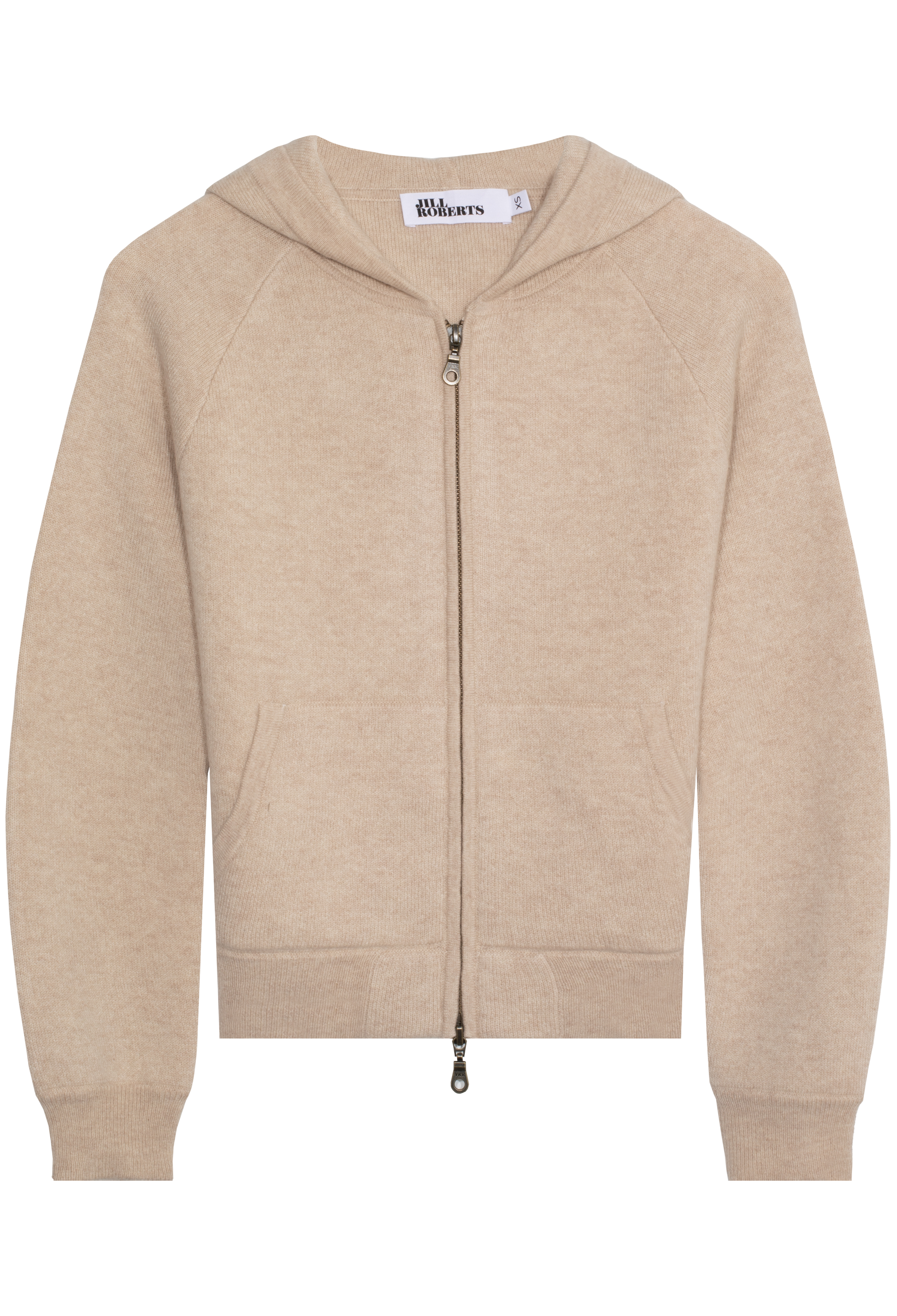 Beige hoodie with a zipper on a white background