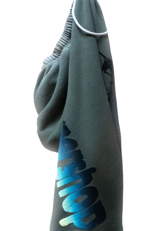 green sweatpants on a white background