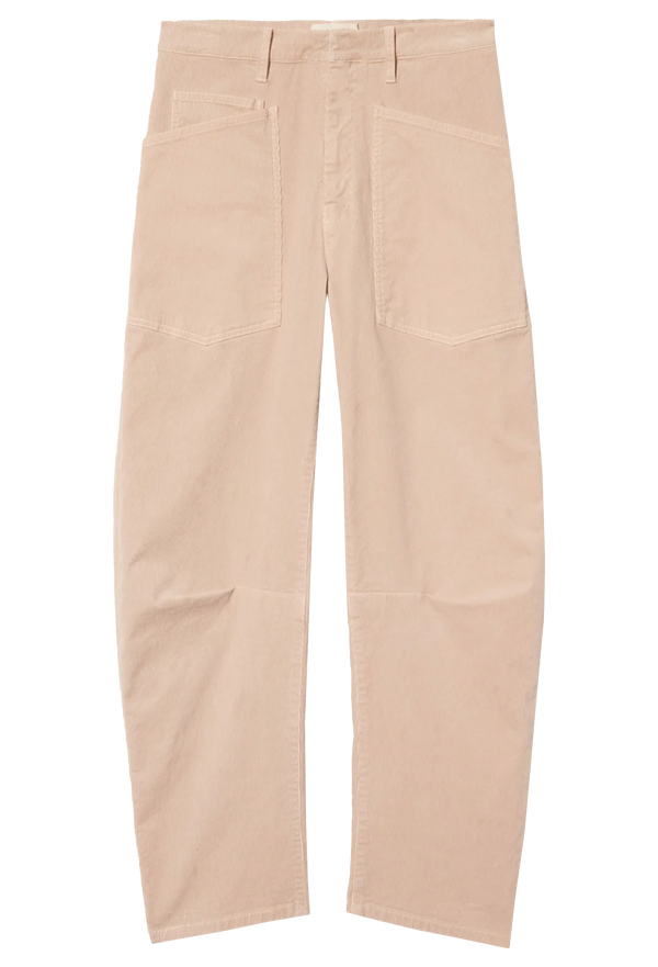 light blush corduroy pants on a white background