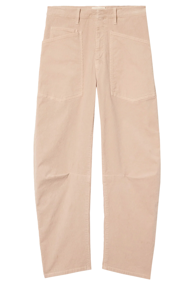 light blush corduroy pants on a white background
