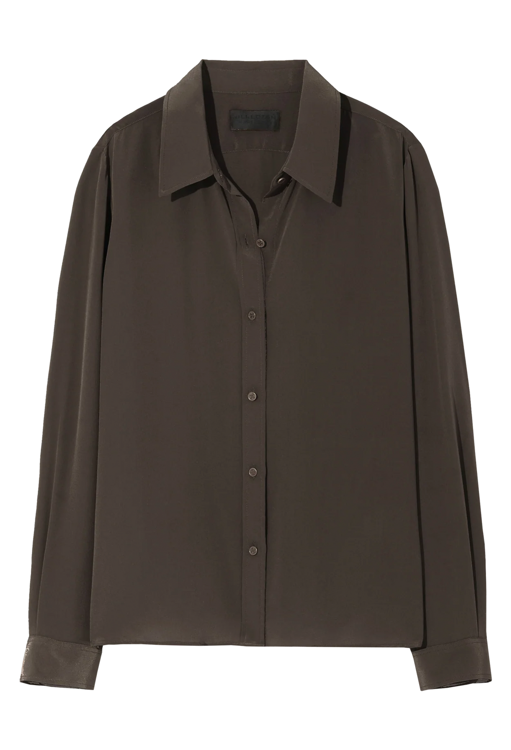 Brown button down shirt on a white background