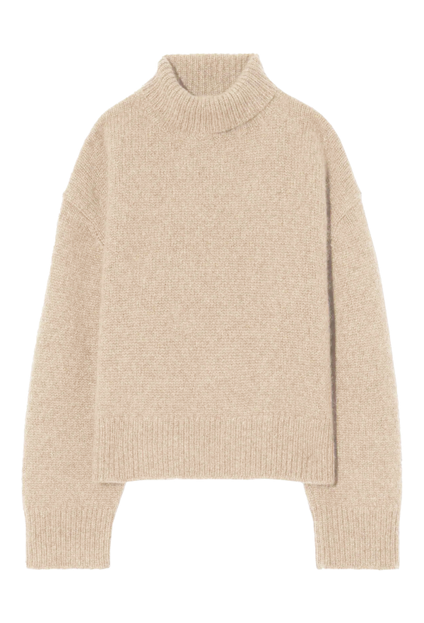 Beige turtleneck sweater on a white background