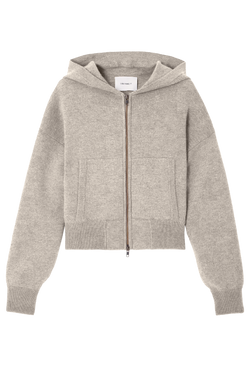 Light gray hoodie with a zipper on a white background