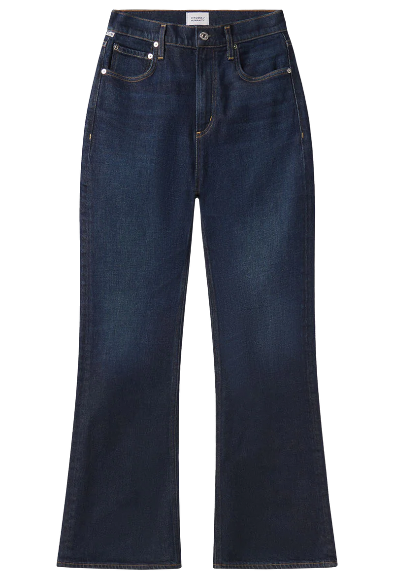 Dark blue jeans on a white background