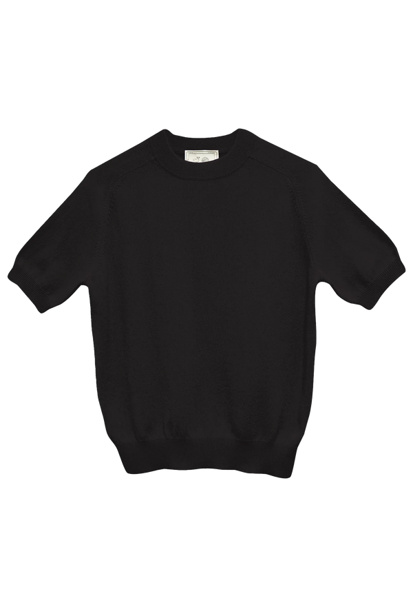 Black short sleeve sweater on a white background