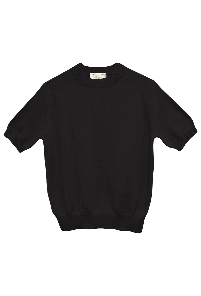 Black short sleeve sweater on a white background